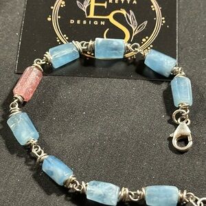 Aquamarine Strawberry quartz sterling silver bracelet
